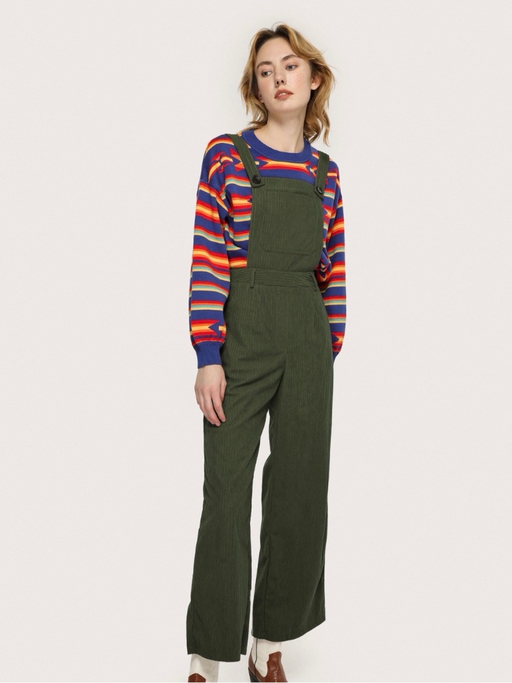 Cider Olive Green Wide-Leg Corduroy Overalls Autumn Fall Cottagecore XS X1